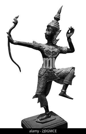 Statue du Prince Rama avec un arc. Archer, Rama de l'hindouisme sculpture isolée sur fond blanc Banque D'Images