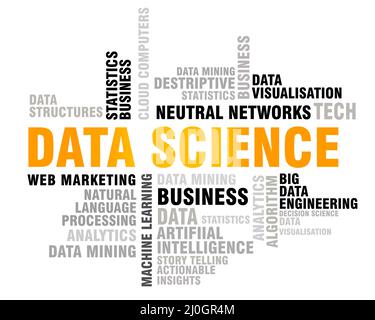 Word Cloud pour les entreprises et le marketing à propos des sciences de données, des statistiques et des analyses, etc Illustration de Vecteur