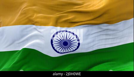 Détail du drapeau national de l'Inde volant dans le vent. Banque D'Images