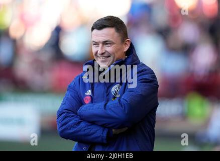 Sheffield, Angleterre, le 19th mars 2022. Paul Heckingbottom, directeur de Sheffield Utd lors du match de championnat Sky Bet à Bramall Lane, Sheffield. Le crédit photo devrait se lire: Andrew Yates / Sportimage Banque D'Images