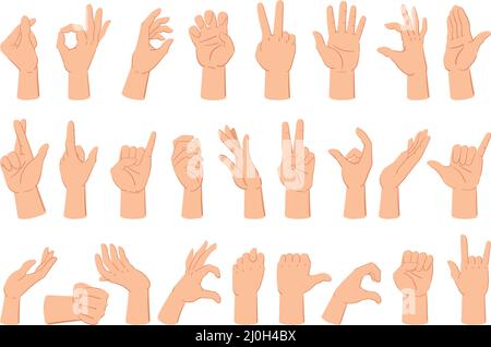 Réaliser des gestes d'expression de main humaine, en comptant les doigts et le pouce vers le haut. Jeu d'illustrations vectorielles de communication des gestes de la main, du bras humain et de la paume Illustration de Vecteur