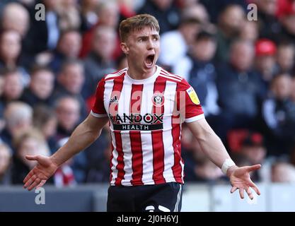 Sheffield, Angleterre, le 19th mars 2022. Ben Osborn, de Sheffield Utd, réagit lors du match du championnat Sky Bet à Bramall Lane, Sheffield. Le crédit photo doit être lu : Darren Staples / Sportimage Banque D'Images