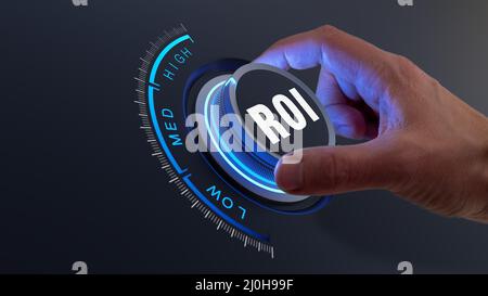 Retour sur investissement concept de dynamisation du retour sur investissement avec une personne qui choisit d'augmenter les performances du portefeuille d'actifs financiers et d'améliorer la rentabilité. Améliorer la capit Banque D'Images