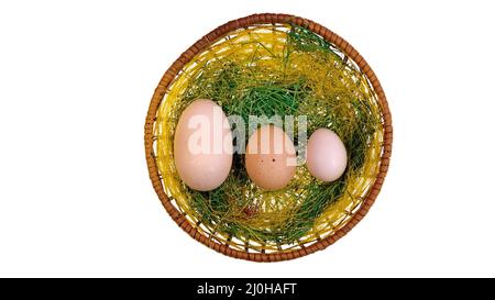 Énorme œuf de poulet dans le panier de pâques Banque D'Images