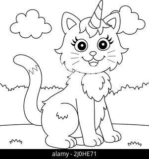 Page de coloriage pour chats licorne pour enfants Illustration de Vecteur