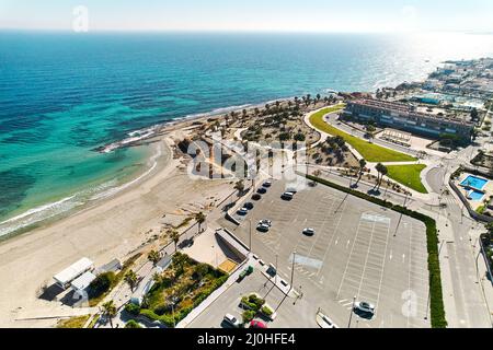 Vue sur la plage de Mil Palmeras, province d'Alicante, Espagne Banque D'Images