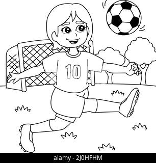 Fille jouant Soccer coloriage page pour les enfants Illustration de Vecteur