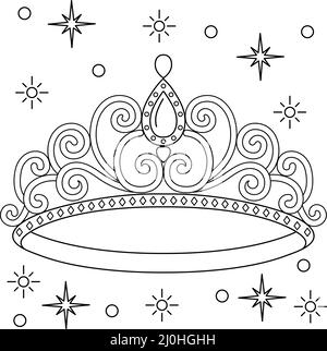 Page de coloriage Princess Crown pour enfants Illustration de Vecteur