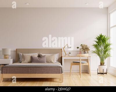 Intérieur blanc de la chambre, travail dans la chambre.3D rendu Banque D'Images