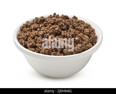 Granola au chocolat, muesli croquant isolé sur fond blanc Banque D'Images