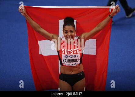 Mujinga KAMBUNDJI de Suisse, 60 M femmes pendant les Championnats du monde d'athlétisme en salle 2022 le 18 mars 2022 à Stark Arena à Belgrade, Serbie - photo: Laurent Lairys/DPPI/LiveMedia Banque D'Images