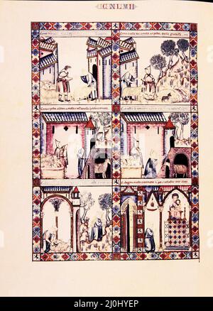 MTI1 - CANTIGA DE SANTA MARIA Nº147 - F203V - RECUPERACION DE LA OVEJA ROBADA - MINIATURA GOTICA - SIGLO XIII Auteur: Alfonso X de Castille. LIEU: MONASTERIO-BIBLIOTECA-COLECCION. SAN LORENZO DEL ESCORIAL. MADRID. ESPAGNE. VIRGEN DE ROCAMADOR. Banque D'Images