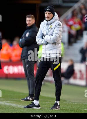 Thomas Tuchel, directeur de Chelsea, lors du quart de finale de la coupe Emirates FA au stade Riverside, à Middlesbrough. Date de la photo: Samedi 19 mars 2022. Banque D'Images