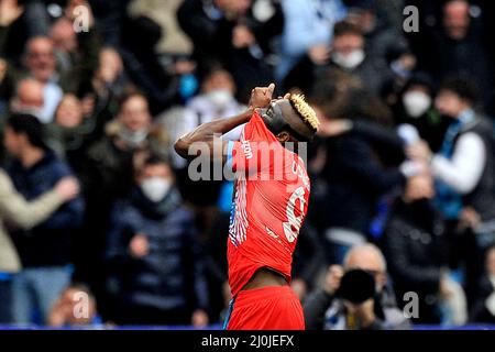 Naples, Italie. 19th mars 2022. Victor Osimhen joueur de Napoli, pendant le match de la Serie italienne A seriea entre Napoli vs Udinese résultat final, Napli 2, Udinese 1, match joué au stade Diego Armando Maradona. Naples, Italie, 19 mars 2022. (Photo par Vincenzo Izzo/Sipa USA) crédit: SIPA USA/Alay Live News Banque D'Images