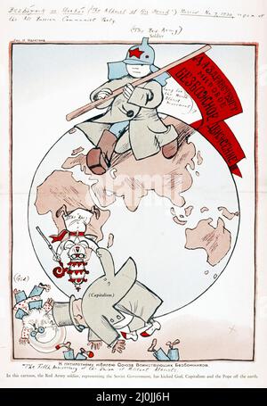 Propagande russe - affiche russe ancienne - Bezbozhnik u stanka - le cinquième anniversaire de l'Union des athées militants, 1930 Banque D'Images