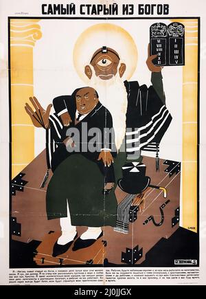 Affiche de propagande antireligieuse soviétique réalisée par l'artiste russe Dmitri Moor en 1925. Bezbozhnik (journal) Banque D'Images