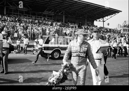 Niki Lauda, à la tête d'une Marlboro-McLaren, remporte le Grand Prix britannique à Brands Hatch. Lauda, championne du monde en 1975 et 1977, se place en troisième place dans le championnat des pilotes, derrière Pironi et Watson. Didier Pironi est arrivé deuxième chez Brands et Patrick Tambay troisième. Photo : Niki Lauda. 18th juillet 1982. Banque D'Images