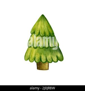 Arbre de Noël. Illustration aquarelle dessinée à la main Banque D'Images