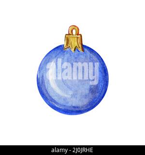 Boule de Noël bleue. Décoration d'arbre de Noël. Illustration aquarelle Banque D'Images