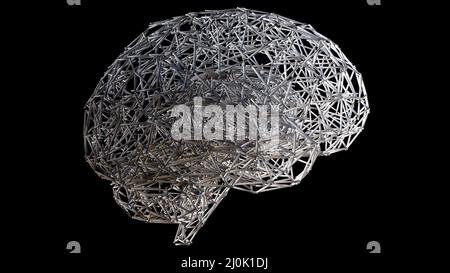 Intelligence artificielle générée par ordinateur. 3d rendu de la forme du cerveau humain à partir d'un élément filaire sur toile de fond o Banque D'Images