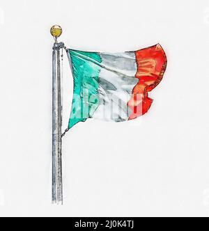 Peinture numérique aquarelle du drapeau de l'Italie isolée sur fond blanc Banque D'Images