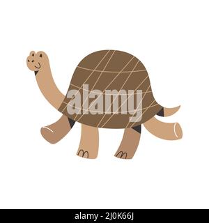 Grande tortue avec le sourire et l'expression du visage marche, mascotte drôle, illustration vectorielle isolée sur blanc Illustration de Vecteur