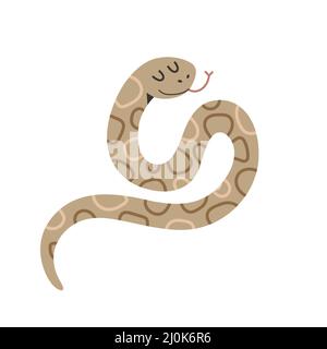 Mignon serpent python avec le sourire et l'expression faciale, personnage drôle, dessin animé moderne, vecteur isolé Illustration de Vecteur