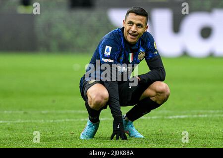 Milan, Italie - 19 mars 2022: Alexis Sanchez du FC Internazionale pendant la série italienne Un match de championnat de football FC Internazionale vs ACF Fiorentina au stade San Siro Banque D'Images