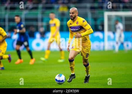 Riccardo Saponara (ACF Fiorentina) pendant le championnat italien Serie Un match de football entre le FC Internazionale et l'ACF Fiorentina le 19 mars 2022 au stade Giuseppe Meazza à Milan, Italie - photo Morgese-Rossini / DPPI Banque D'Images