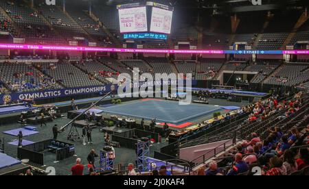 Birmingham, ALABAMA, États-Unis. 19th mars 2022. Legacy Arena avant le début des Championnats de gymnastique SEC 2022 à Birmingham, AL. Kyle Okita/CSM/Alamy Live News Banque D'Images