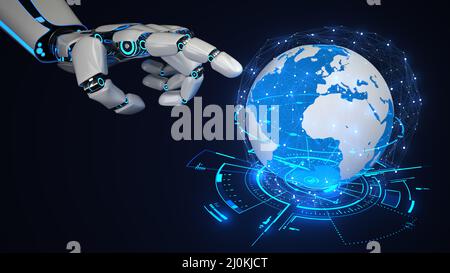 Réseaux mondiaux de la main robot Banque D'Images