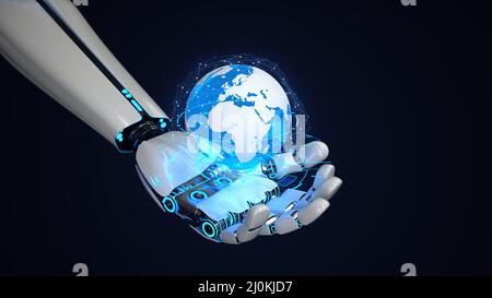 Réseaux mondiaux de la main robot Banque D'Images