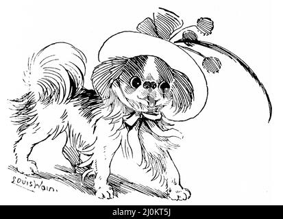 Illustration d'un chien de terrier espagnol portant un chapeau, vers 1890 Banque D'Images