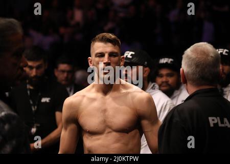 LONDRES, Royaume-Uni - MARS 19: Dan Hooker se prépare à combattre Arnold Allen dans leur combat de poids de Featherweight pendant la nuit de combat de l'UFC 204: Volkov v Aspinall événement à l'Arena O2 le 19 mars 2022 à Londres, Royaume-Uni, Royaume-Uni. (Photo de Vianney le Caer/PxImages) Banque D'Images