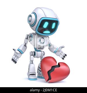 Joli robot bleu regarder le coeur brisé 3D Banque D'Images