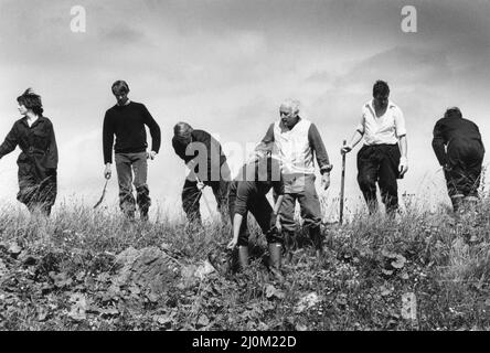 Meurtres de Huyton, Merseyside, août 1980. John Greenwood 11 et Gary Miller 11 ont été retrouvés en train de mourir dans un dépotoir de déchets du conseil. Ils avaient été pris au-dessus de la tête et puis enterrés sous les ordures. Lorsqu'ils ont été trouvés, ils étaient tous les deux encore en vie, mais sont morts plus tard de leurs blessures (John Greenwood, 17th août et Gary Miller, 20th août). Notre photo montre ... police recherche meurtre scène. 17th août 1980. Banque D'Images