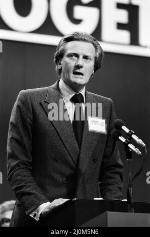 Michael Heseltine, secrétaire d'État à l'Environnement, s'exprimant lors de la conférence du parti conservateur du 8th octobre 1980. Banque D'Images