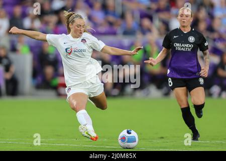 March 19, 2022: Washington Spirit forward TARA MCKEOWN (9) sets up a play  during the NWSL Challenge Cup Orlando Pride vs Washington Spirit soccer  match at Exploria Stadium in Orlando, Fl on