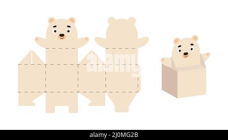 Adorable boîte de fête à motif ours polaire pour bonbons, bonbons et petits cadeaux. Modèle d'emballage pour toutes les fins, anniversaires, douches de bébé, Noël. PRI Illustration de Vecteur