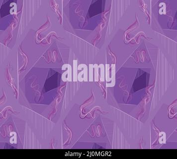 Motif sans couture avec motif abstrait fluo avec portails et fils. Texture pourpre géométrique technologique avec losange et vignes. Métaverse Illustration de Vecteur