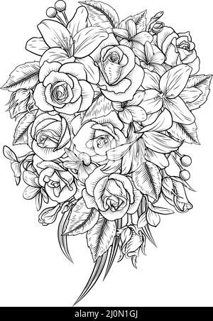 Fleurs bouquet floral Roses mariage funéraire Illustration de Vecteur