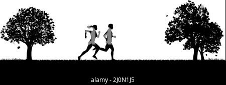 Silhouette Runners ou jogging dans le parc Illustration de Vecteur