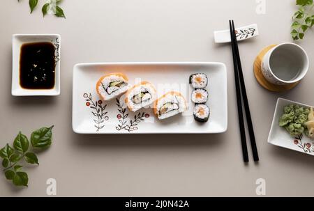 Flat Lay délicieux sushi concept Banque D'Images