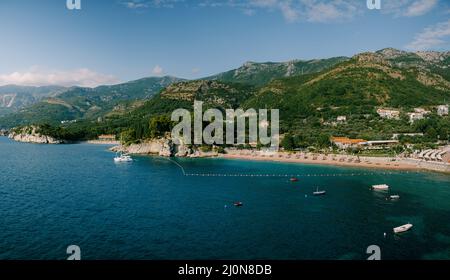 Plage royale de Villa Milocer.Monténégro.Vue aérienne Banque D'Images