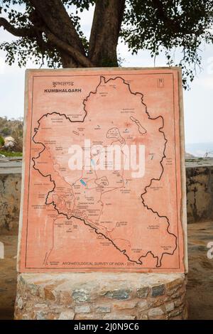 Carte de Kumbhalgarh (fort de Kumbhal), une forteresse de Mewar sur la chaîne ouest des collines d'Aravalli, district de Rajsamand près d'Udaipur, Rajasthan, Inde occidentale Banque D'Images