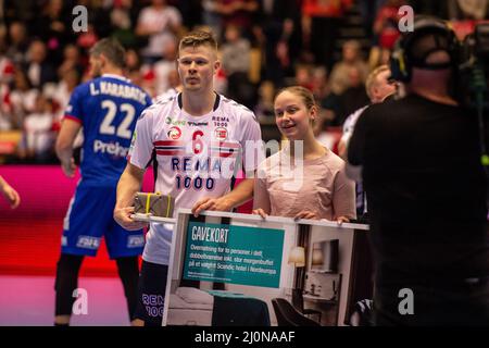 Herning, Danemark. 19th mars 2022. Sebastian Barthold (6) de Norvège vu lors du match Norlys Golden League 2022 entre la France et la Norvège à Jyske Bank Boxen à Herning. (Crédit photo : Gonzales photo/Alamy Live News Banque D'Images