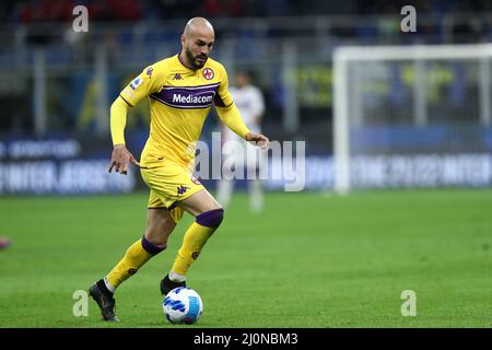 Riccardo Saponara de l'AFC Fiorentina en action pendant la série Un match entre le FC Internazionale et l'ACF Fiorentina au Stadio Giuseppe Meazza le 19 mars 2022 à Milan, Italie. Banque D'Images