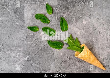 Cône de cachets avec feuilles de menthe Banque D'Images