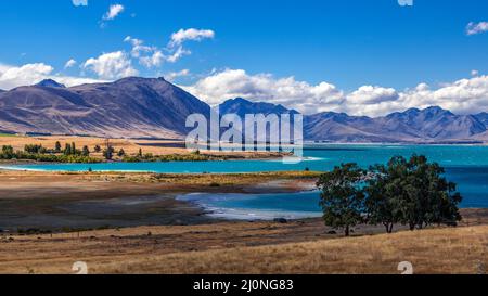 Vue éloignée sur le lac Tekapo sur une journée d'été Banque D'Images