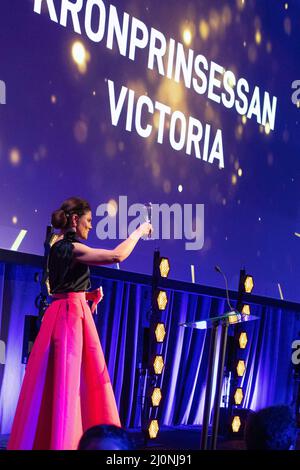 La princesse de la Couronne Victoria de Suède participe à l'anniversaire de 100th de l'Union nationale suédoise des étudiants (SFS) à l'hôtel Clarion de Stockholm, en Suède, le 19 mars 2022. Photo de Charlotte Brunzell/Stella Pictures/ABACAPRESS.COM Banque D'Images